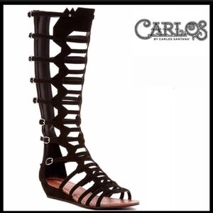 Carlos Santana Black Microsuede Zip Up Cage Sandals Size 8